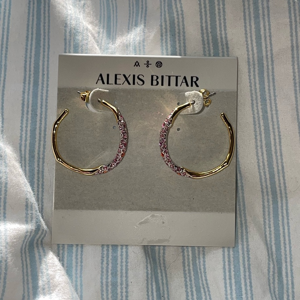 Alexis Bittar Gold and Pink Hoop Earrings NWT